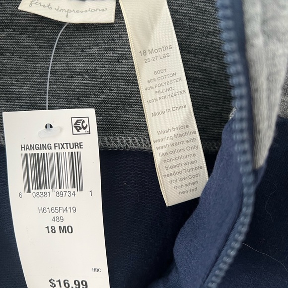 Joe Fresh & First Impressions - Long sleeved onesie & Hoodie - White, Blue/grey - Picture 4 of 7